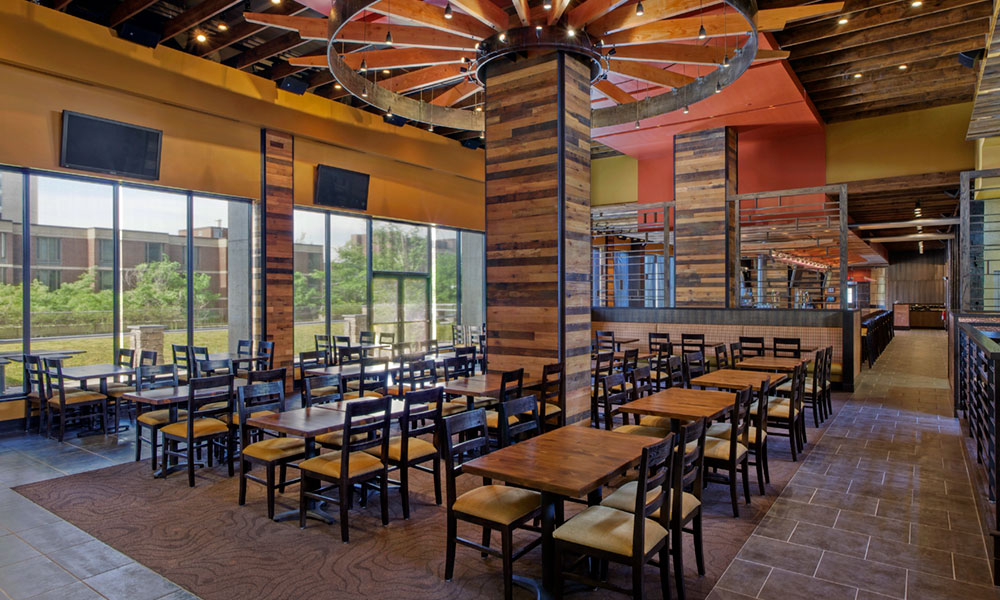 interior of a restaurant with seating