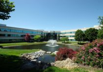 Chesterbrook Corporate Center wide angle full exterior view with fountain in front of the building