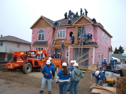 Penntex crew participating in a charity build with Extreme Home Makeover
