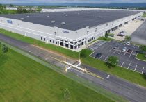 Exterior aerial view of Geodis industrial warehouse