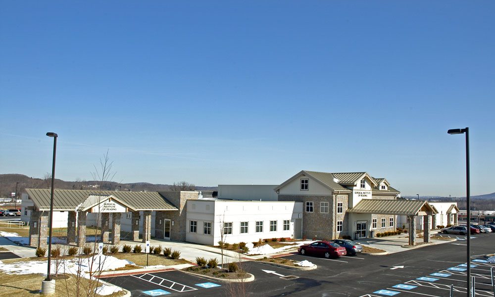Aerial of Reading Surgical Center exterior with full building view